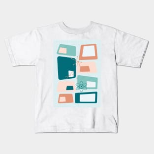 Mid Century Modern Abstract 18 Teal, Peach, Light Orange, Light blue Kids T-Shirt